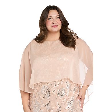 Plus Size R&M Richards Chiffon Capelet Embroidered Floral Cocktail Dress