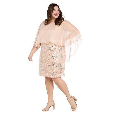 Plus Size R&M Richards Chiffon Capelet Embroidered Floral Cocktail Dress