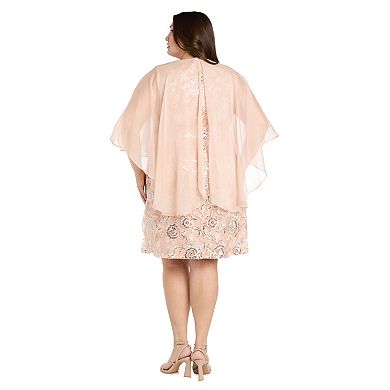 Plus Size R&M Richards Chiffon Capelet Embroidered Floral Cocktail Dress