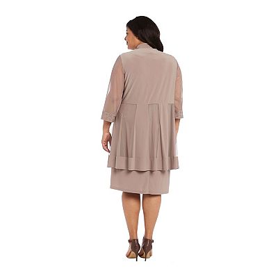 Plus Size R&M Richards 2-Piece Mesh Panel Jacket & Shift Dress
