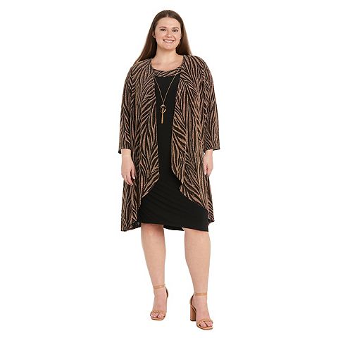 Женские платья R&M Plus Size R&M Richards Textured Jacquard Jacket & Knit Dress Set