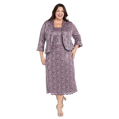Женские платья R&M Plus Size R&M Richards Lace Column Dress & Scalloped Open-Front Jacket