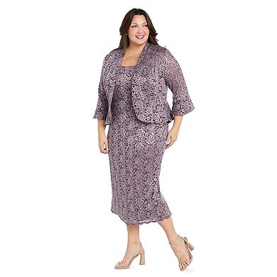 Plus Size R&M Richards Lace Column Dress & Scalloped Open-Front Jacket
