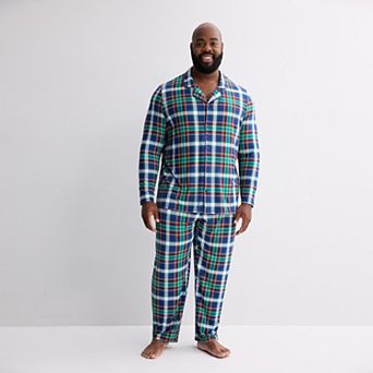 Big & Tall Jammies For Your Families® Blue Plaid Notch Collar Pajama Top & Pajama Bottoms Set