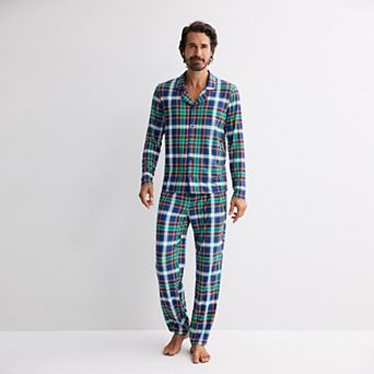 Men's Jammies For Your Families® Blue Plaid Notch Collar Pajama Top & Pajama Bottoms Set