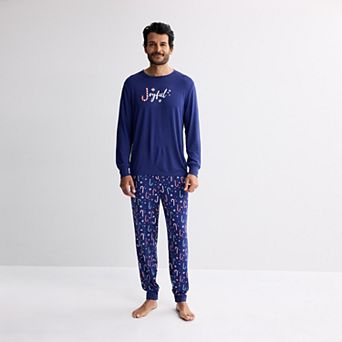 Men's Jammies For Your Families® Blue Candy Cane Graphic Pajama Top & Pajama Bottoms Set