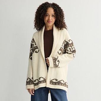 Women's Chelsea & Theodore Collared Jacquard Shawl Cardigan