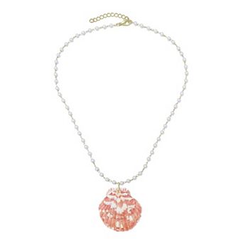Adornia 14k Gold Flash Plated Pink Shell & Simulated Pearl Rosary Necklace