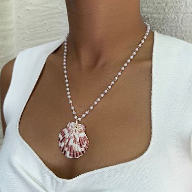 Adornia 14k Gold Flash Plated Pink Shell & Simulated Pearl Rosary Necklace