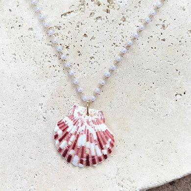Adornia 14k Gold Flash Plated Pink Shell & Simulated Pearl Rosary Necklace