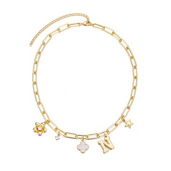 Adornia 14k Gold Flash Plated Initial Chunky Charm Necklace