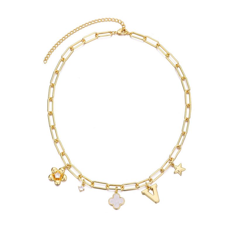 Adornia 14k Gold Flash Plated Initial Chunky Charm Necklace, Women's, 