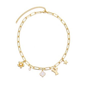 Adornia 14k Gold Flash Plated Initial Chunky Charm Necklace
