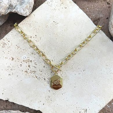 Adornia 14k Gold Flash Plated Monogram Initial Chunky Toggle Necklace