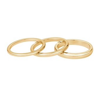 Adornia Tarnish Resistant 18k Gold Flash Plated 3 pc Stacking Band Ring Set