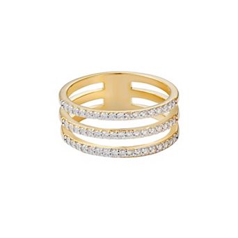 Adornia 14k Gold Flash Plated Cubic Zirconia Triple Band Ring