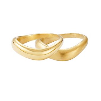 Adornia Tarnish Resistant 18k Gold Flash Plated 2 pc Nesting Curved Band Ring Set