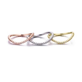 Adornia 14k Gold Flash Plated Tri-Color 3 pc Cubic Zirconia Curved Eternity Band Nesting Ring Set
