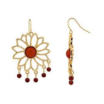 Emberly Gold Tone Textured Multi Beaded Flower Drop Earrings