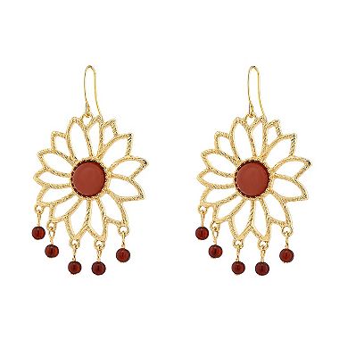 Emberly Gold Tone Textured Multi Beaded Flower Drop Earrings