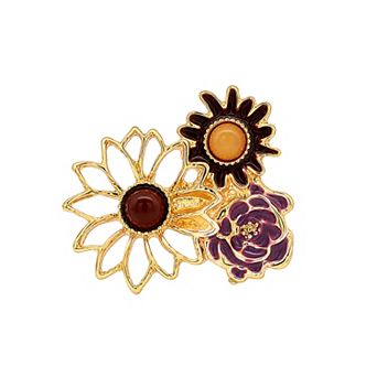 Emberly Gold Tone Textured Triple Flower Ring