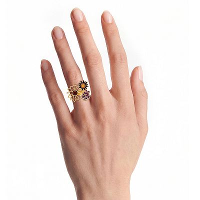 Emberly Gold Tone Textured Triple Flower Ring
