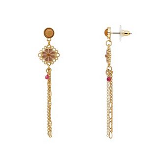 Emberly Gold Tone Filigree Flower Multi Chain Drop Earrings