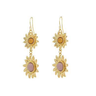 Emberly Gold Tone Textured Double Flower Drop Earrings