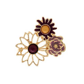 Emberly Gold Tone Textured Triple Flower Brooch
