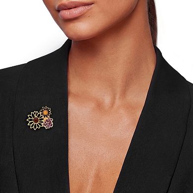 Emberly Gold Tone Textured Triple Flower Brooch