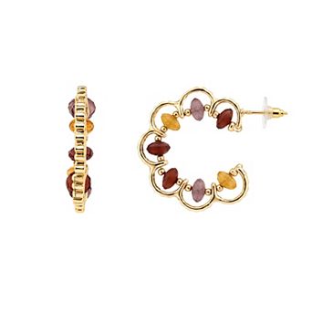 Emberly Gold Tone Multi Beaded C Hoop Earrings