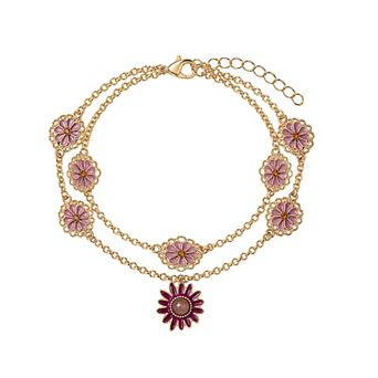 Emberly Gold Tone Double Strand Filigree Flower Bracelet