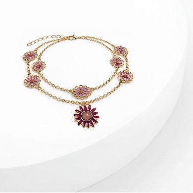 Emberly Gold Tone Double Strand Filigree Flower Bracelet