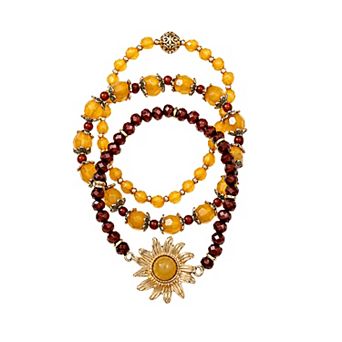 Emberly Gold Tone Textured Flower 5 pc Beaded Bracelet Set