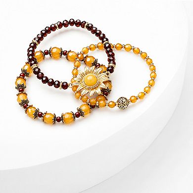 Emberly Gold Tone Textured Flower 5-Piece Beaded Bracelet Set