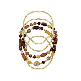 Emberly Gold Tone Flower 5 pc Beaded Bracelet Set