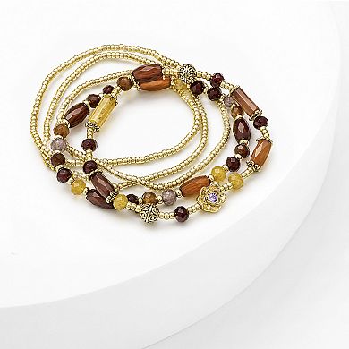 Emberly Gold Tone Flower 5-Piece Beaded Bracelet Set