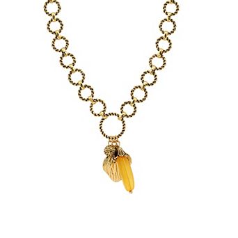 Emberly Gold Tone Textured Charm Circle Chain Pendant Necklace