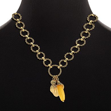 Emberly Gold Tone Textured Charm Circle Chain Pendant Necklace