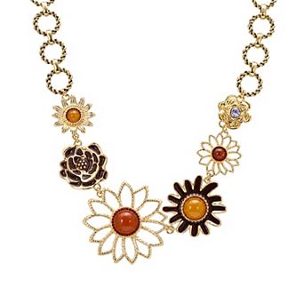 Emberly Gold Tone Multi Flower Necklace