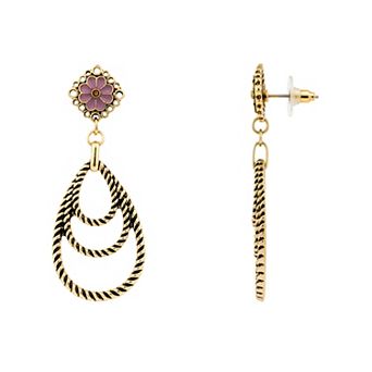 Emberly Gold Tone Filigree Flower Triple Teardrop Drop Earrings