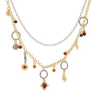 Emberly Multi Antique Charm Double Layered Necklace