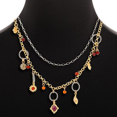 Emberly Multi Antique Charm Double Layered Necklace