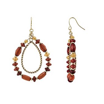 Emberly Gold Tone Beaded Double Teardrop Drop Earrings