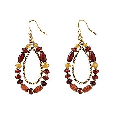 Emberly Gold Tone Beaded Double Teardrop Drop Earrings