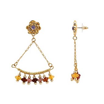 Emberly Gold Tone Flower Beaded Chandelier Drop Earrings