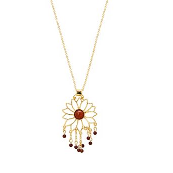 Emberly Gold Tone Textured Beads Flower Pendant Necklace