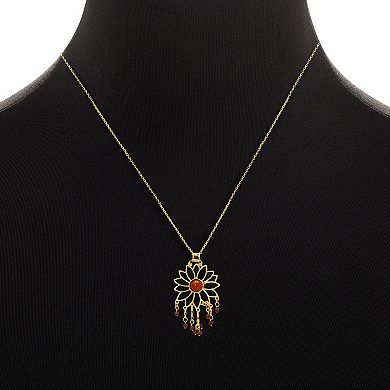 Emberly Gold Tone Textured Beads Flower Pendant Necklace