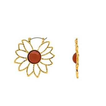 Emberly Gold Tone Textured Flower Earrings