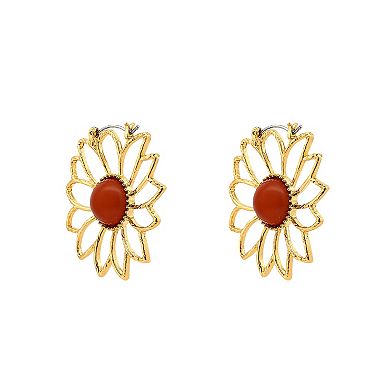 Emberly Gold Tone Textured Flower Earrings